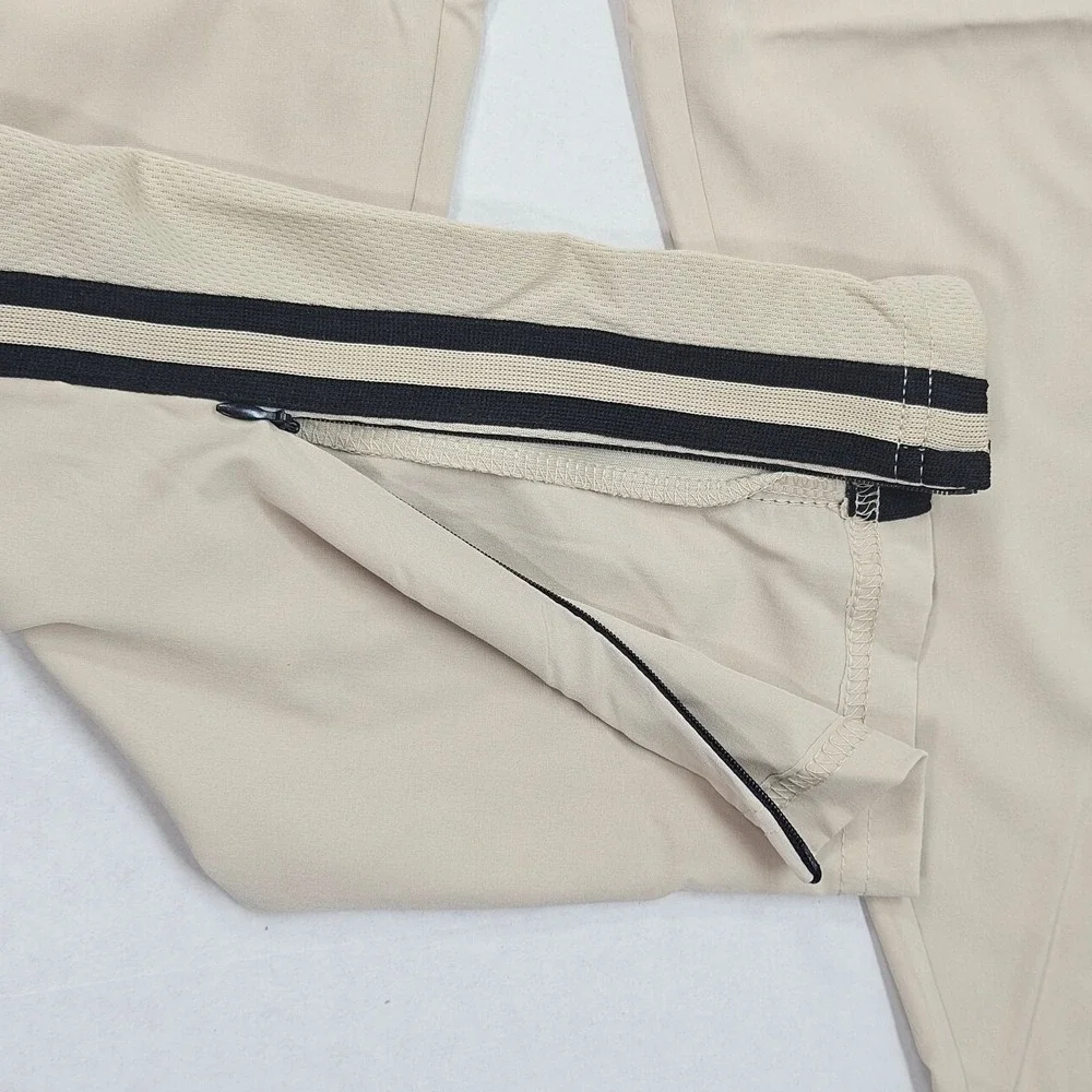 NBA Men's Beige Track Jogger Pants Logo Side Stripes‎ Size Small Zip Ankle Cuff